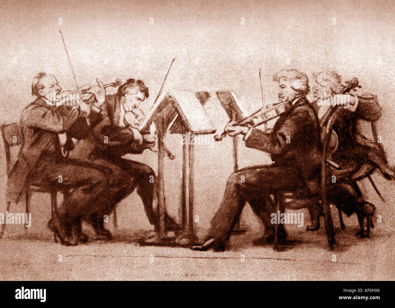 Bohemian Quartet Quatuor tchèque, également connu sous le nom de Hugo Bottinger 1923 Bohemian Q fondé en 1892. De G à D : Karl Hoffmann, Joseph Suk (deuxième violon), Jerí Herold (alto), Ladislav Zelenka (violoncelle) Banque D'Images