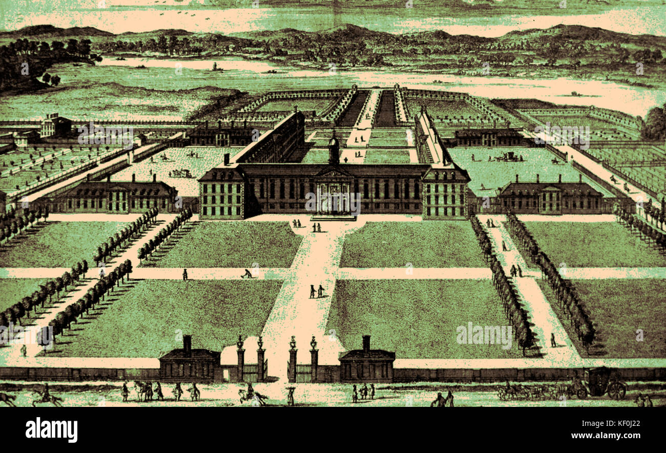 Royal Hospital Chelsea construit par Sir Christopher Wren, tel qu'il était en 1690. CW : (20 octobre 1632 - 25 février 1723) 17e siècle, l'astronome anglais designer, architecte. Version teintée. Banque D'Images
