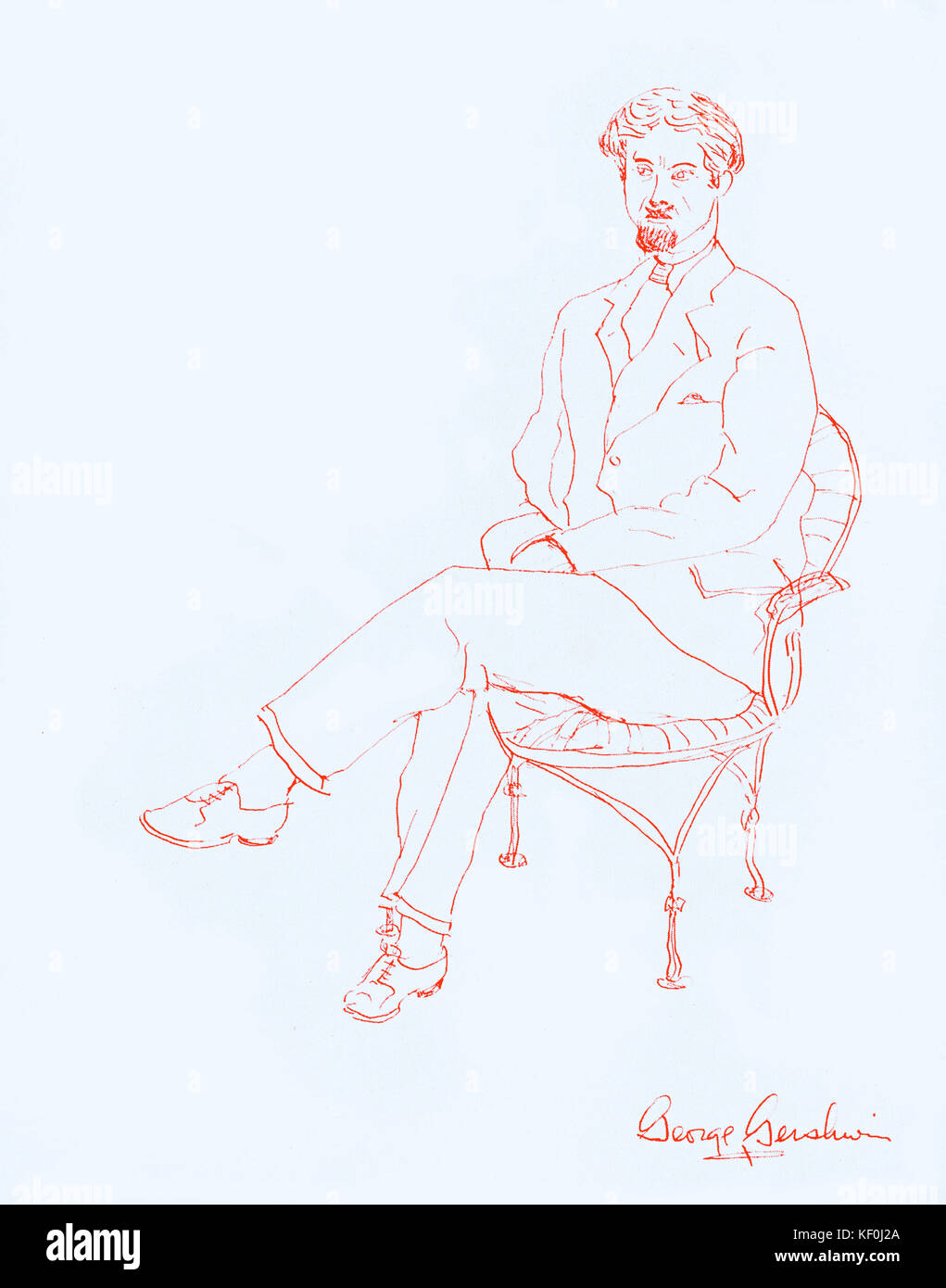 George Gershwin, dessin de Henry Botkin 1932. (Artiste et cousin de GG-Américain, 1896-1983). Compositeur et pianiste, 26 septembre 1898 - 11 juillet 1937. Version teintée. Banque D'Images