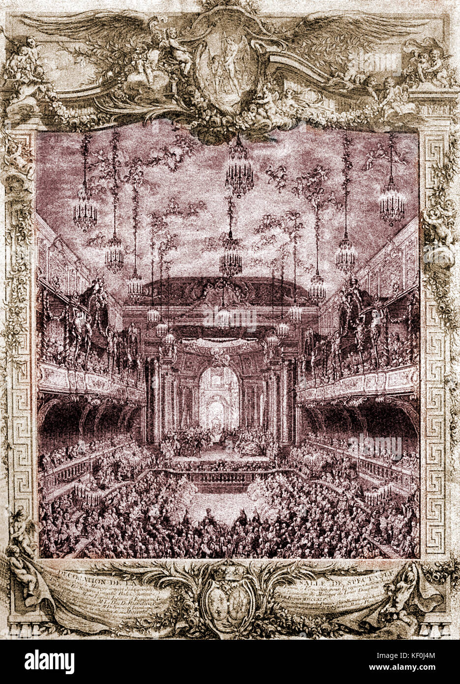 Performance dans Versailles, 1745. Après une gravure. Monarque, à l'époque Louis XV 1 Septembre 1715 - 10 mai 1774. Version teintée. Banque D'Images