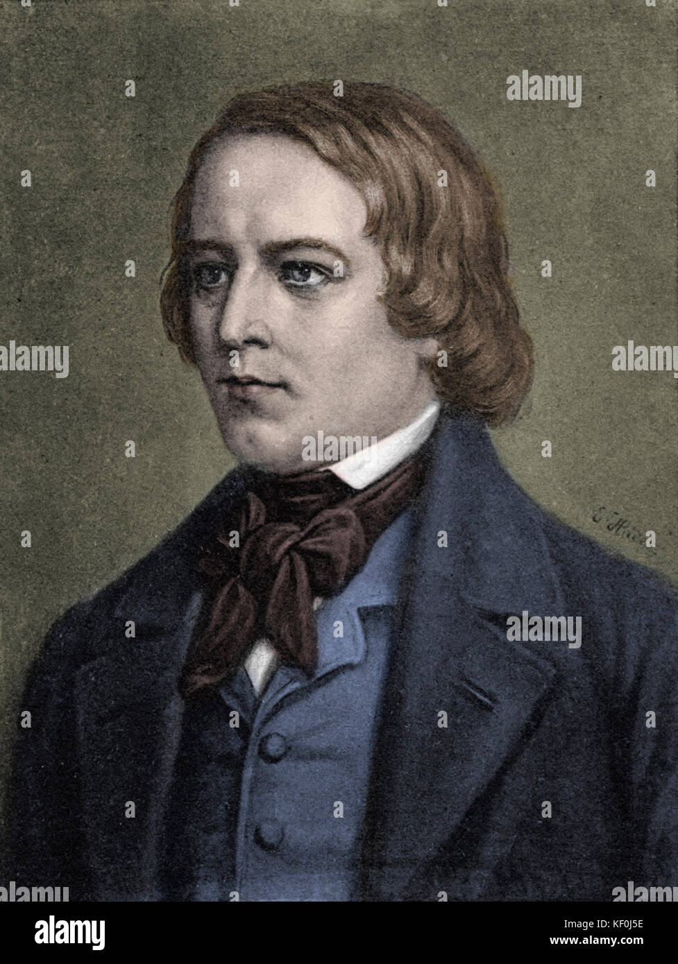 Robert Schumann - portrait. Compositeur allemand, 1810-1856 carte postale. Version colorisée. Banque D'Images