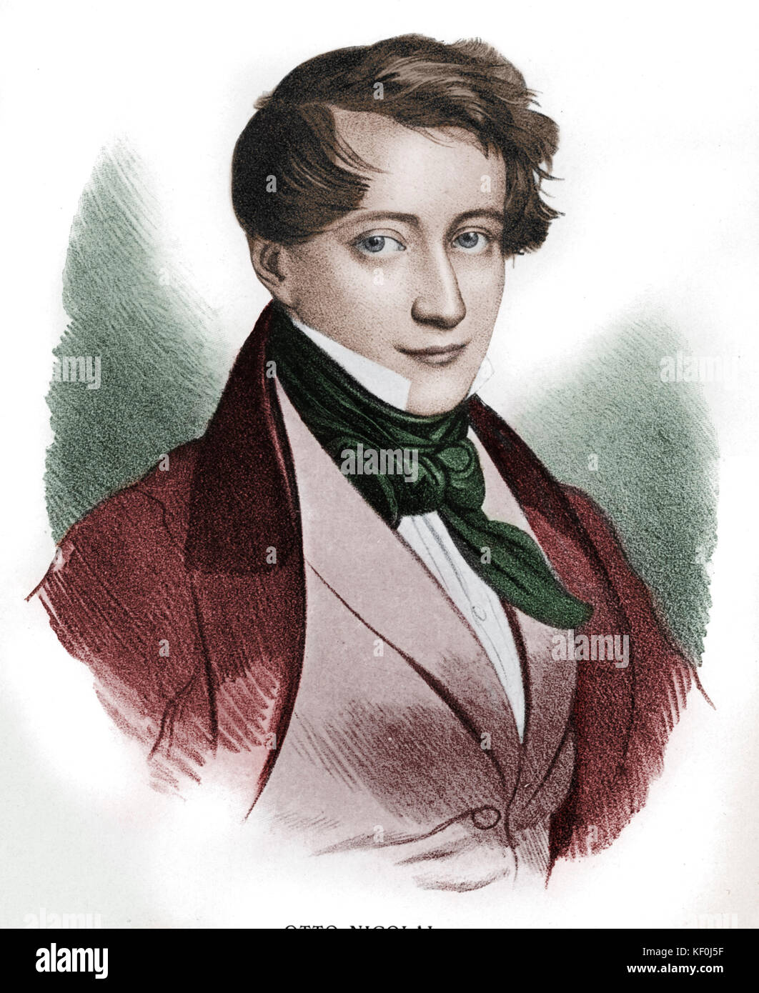 Otto Nicolai - portrait de jeune homme. Compositeur et chef d'orchestre de l'opéra allemand, 1810-1849. Version colorisée. Banque D'Images