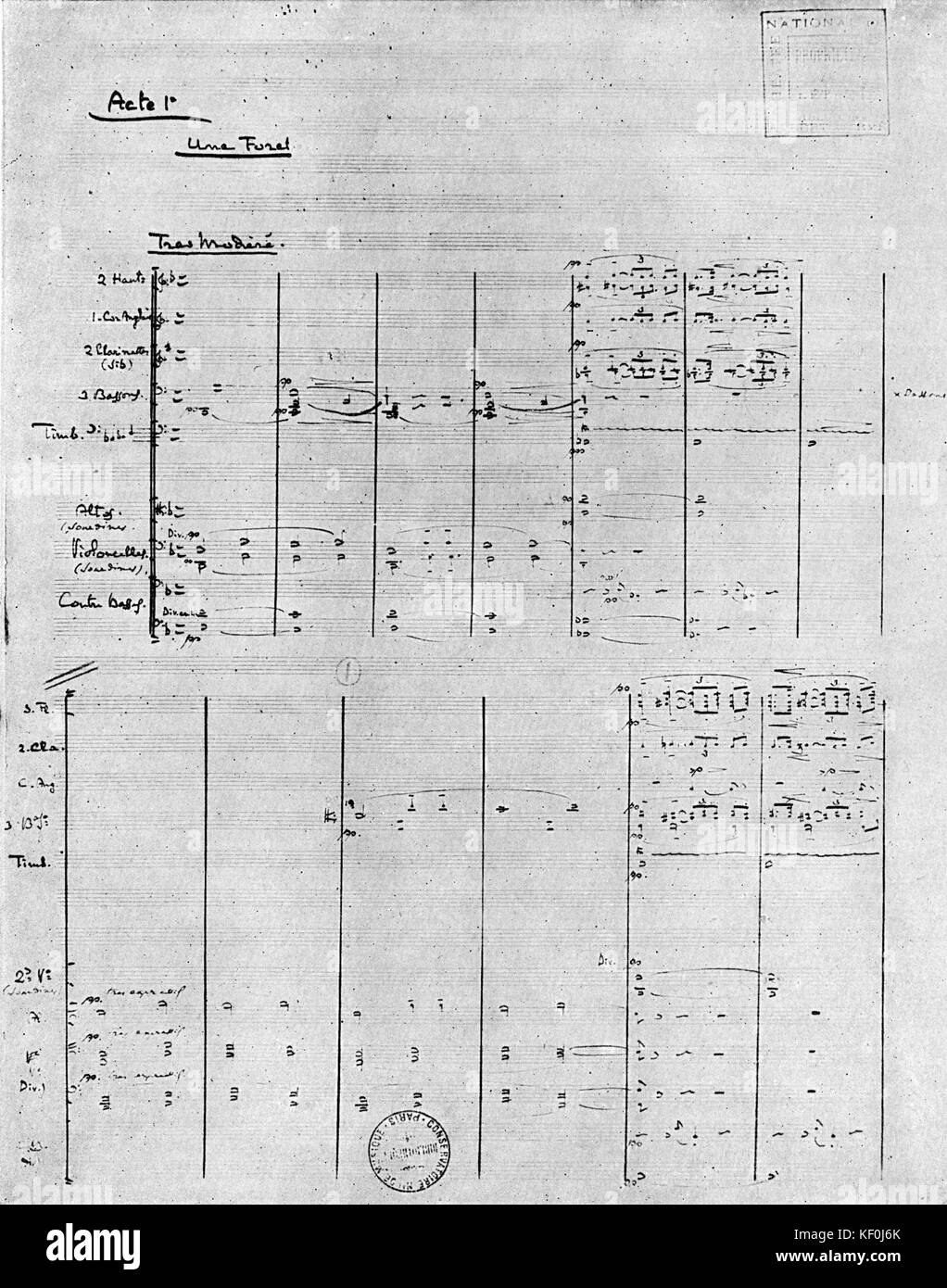 De Claude Debussy opéra 'Pelléas et Mélisande'. Note manuscrite de l'Acte I 'Une foret" (forêt) le première à l'Opéra-Comique, Paris. Debussy, compositeur français, 22 août 1862 - 25 mars 1918. Banque D'Images