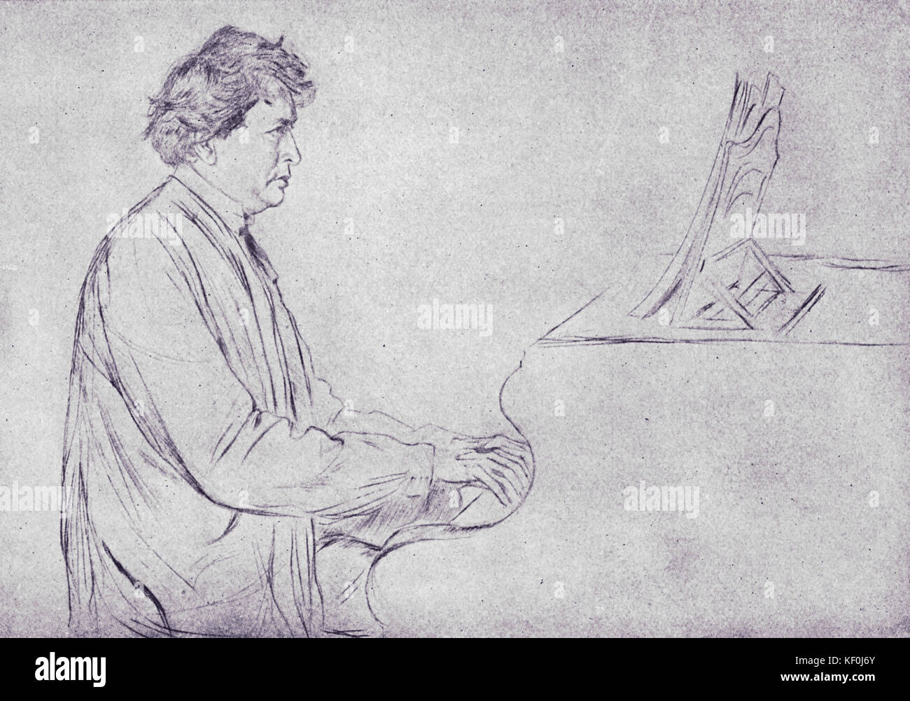 Ferruccio Busoni au piano, croquis par par Ernst Oppler. Pianiste et compositeur, Italian-German 1 Avril 1866 - 27 juillet 1924 Banque D'Images