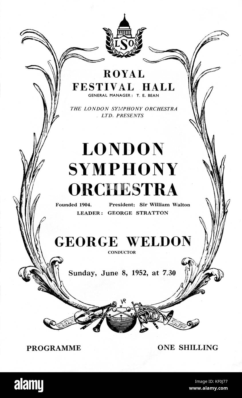 Programme d'Igor Stravinsky 8 juin 1952. Concert au Royal Festival Hall avec l'Orchestre symphonique de Londres la première performance de cirque 'Polka'. Réalisé par George Weldon. Banque D'Images