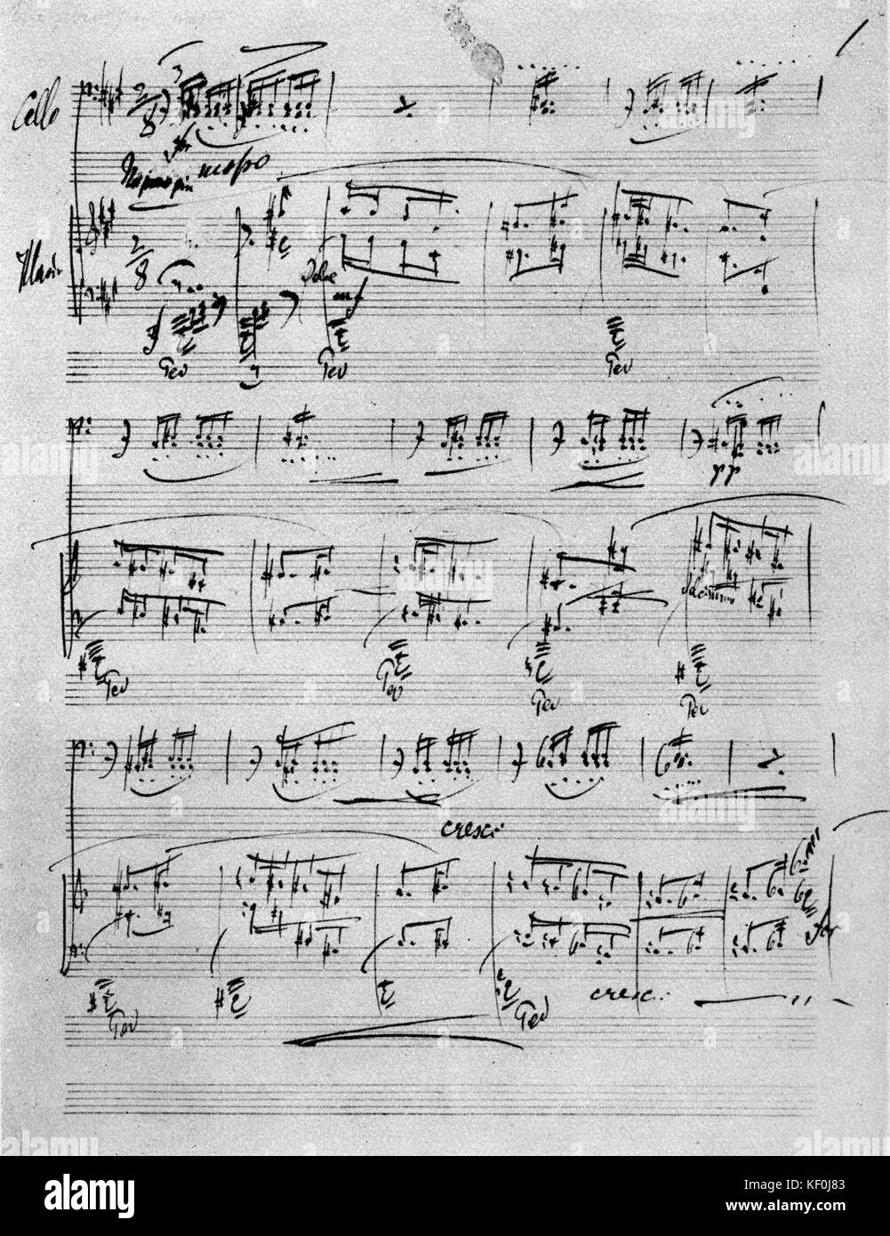 Leos Janacek manuscrit autographe de 'Conte'/ Pohadka. Conte de fées pour violoncelle et piano. JW 7/5. Compositeur tchèque, 13 juillet 1854 - 12 août 1928. Banque D'Images