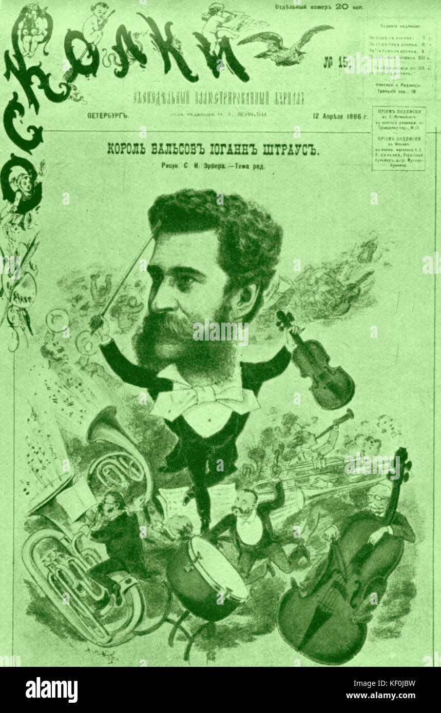 25e anniversaire de Johann Strauss II retour à Pavlovsk en 1886. La Caricature. Compositeur autrichien 1825-1899 Banque D'Images