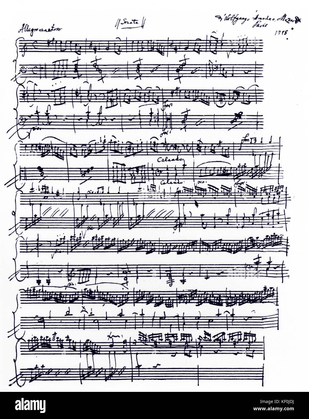 Wolfgang Amadeus Mozart - Sonate pour piano en la mineur, K310 partition  autographe, Paris, 1778. Ouverture du premier mouvement. Compositeur  autrichien, 27 janvier 1756 - 5 décembre 1791 Photo Stock - Alamy
