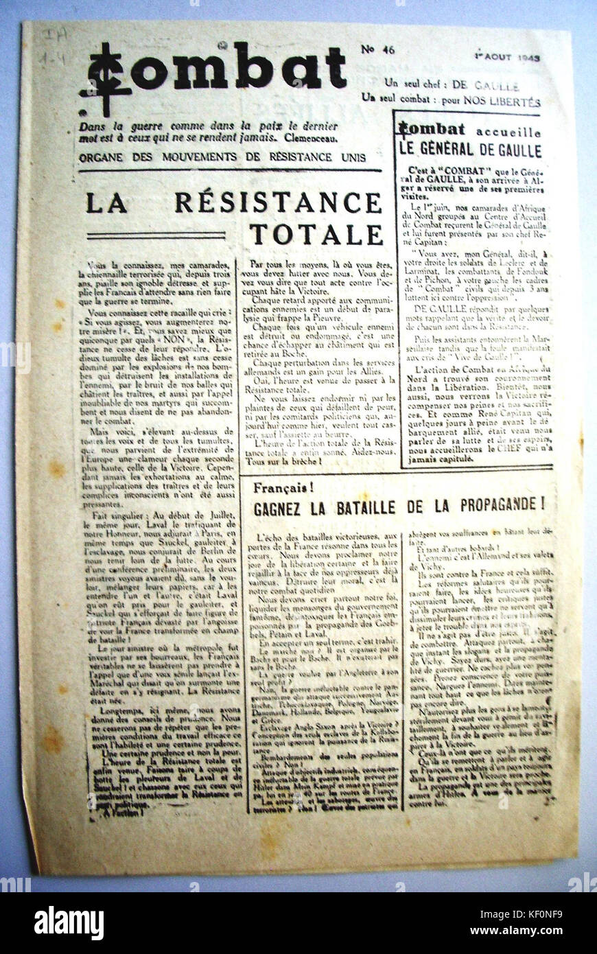 Journal officiel 1943 de Combat Banque D'Images