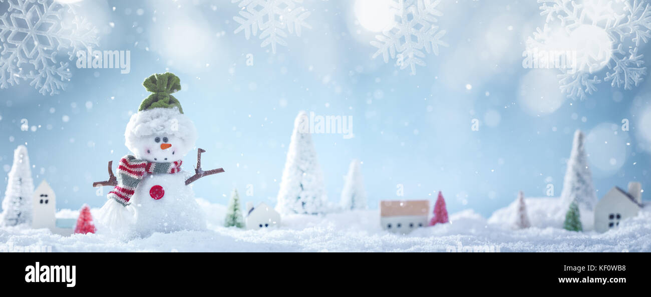 Noël arrière-plan avec le Snowman Banque D'Images