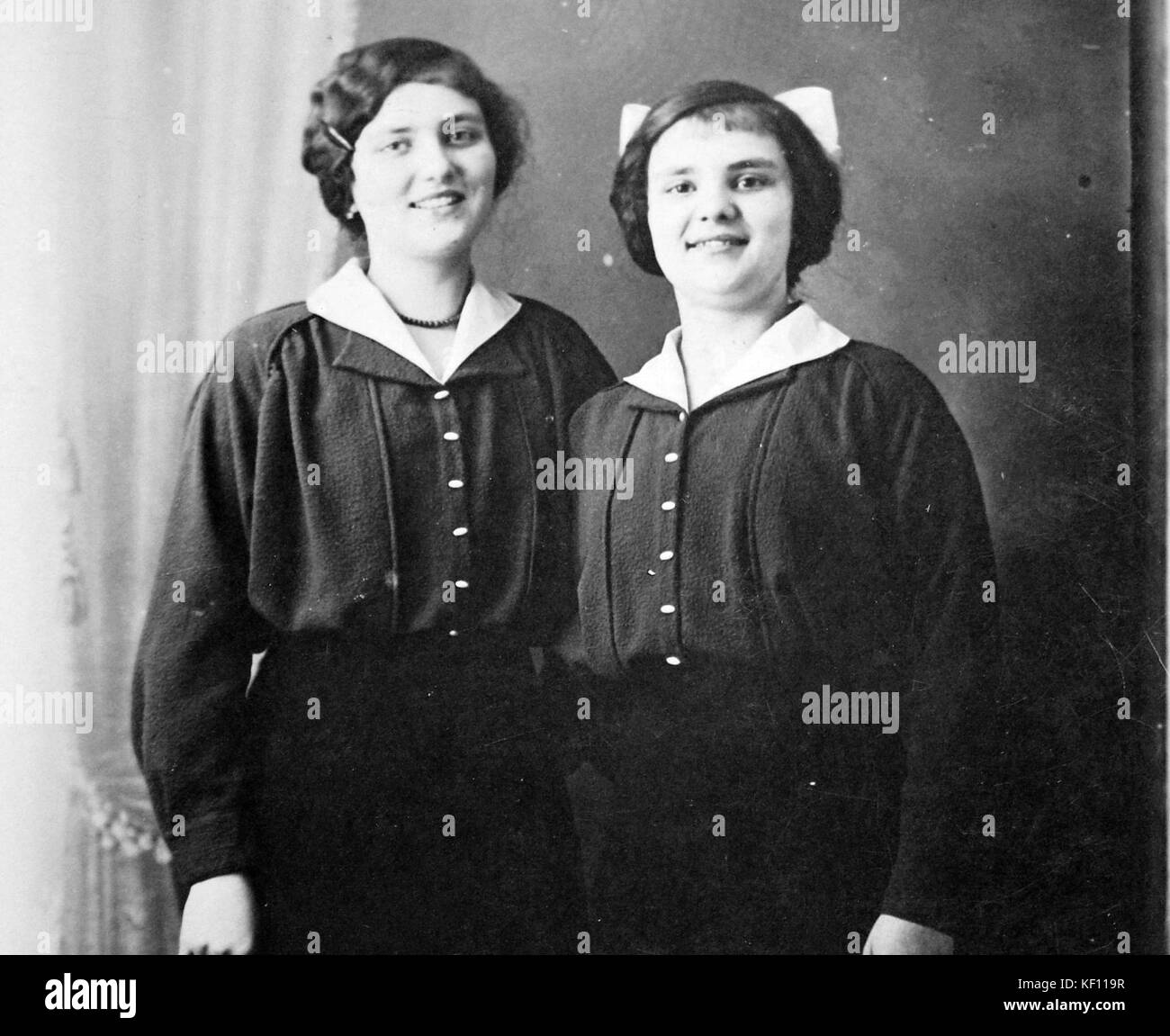 Double portrait, fille, mère, ruban, sourire, studio 4445 Banque D'Images