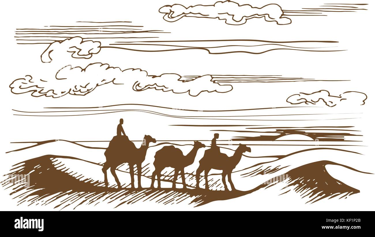 Les chameaux sont sur le désert Illustration de Vecteur