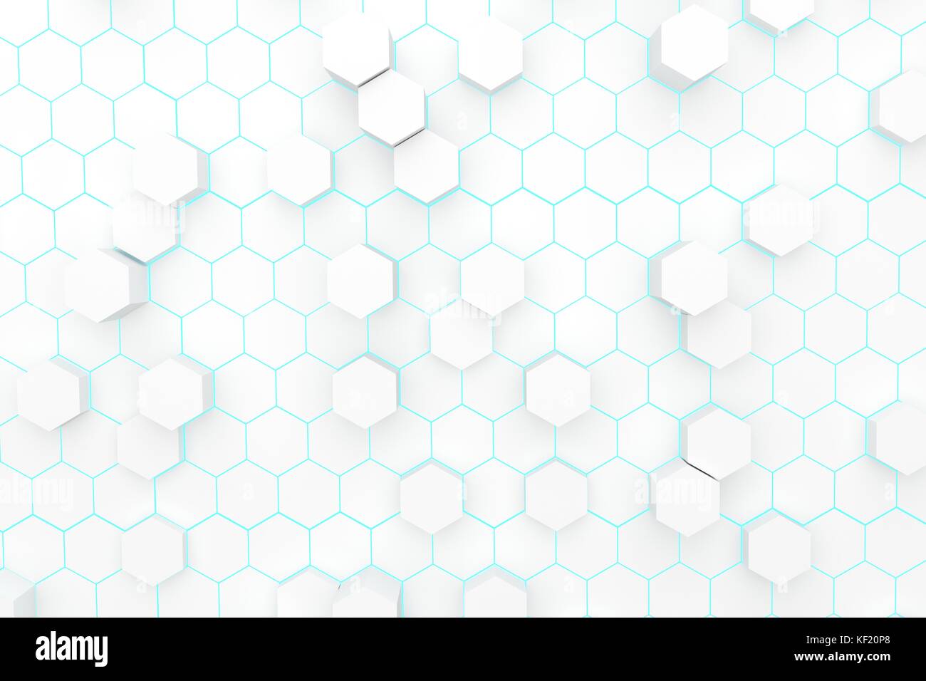 Résumé fond blanc hexagones style géométrique avec la lumière bleu dans le rendu 3D Banque D'Images