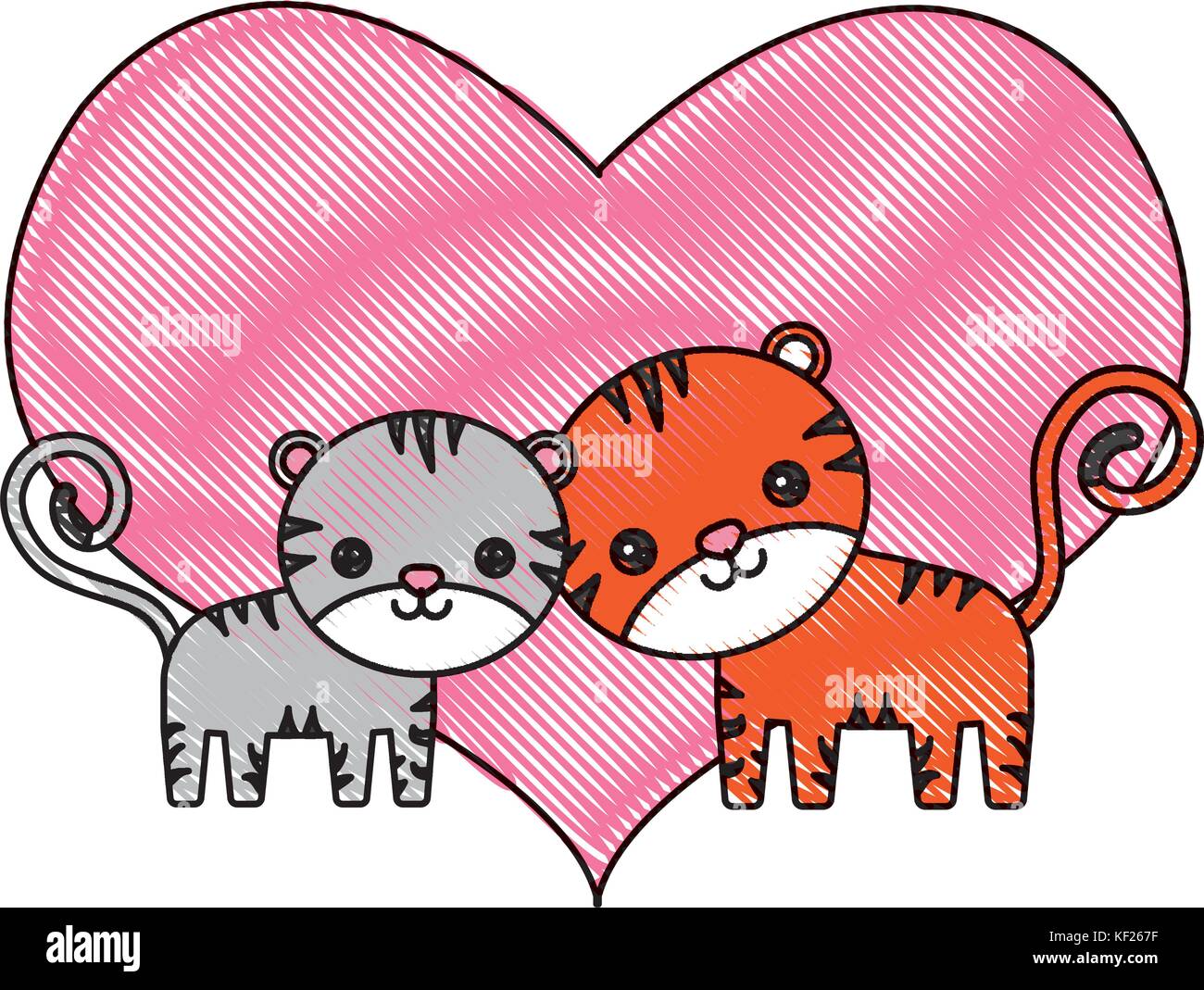 Coeur avec deux tigres cute icône sur fond blanc vector illustration Illustration de Vecteur