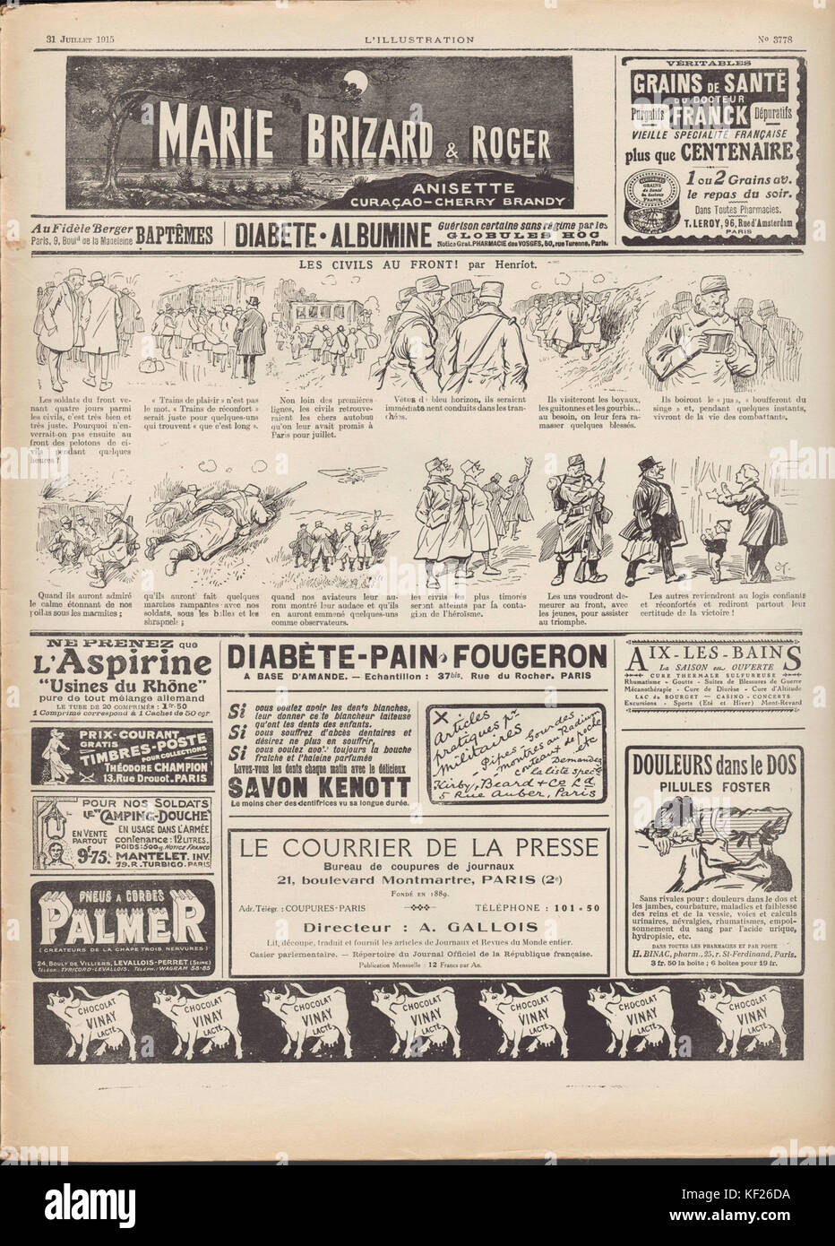 Cette image montre la couverture arrière à l'intérieur d'un document ou d'une publication, daté du 31 juillet 1915, probablement une publication ou un magazine historique. Banque D'Images
