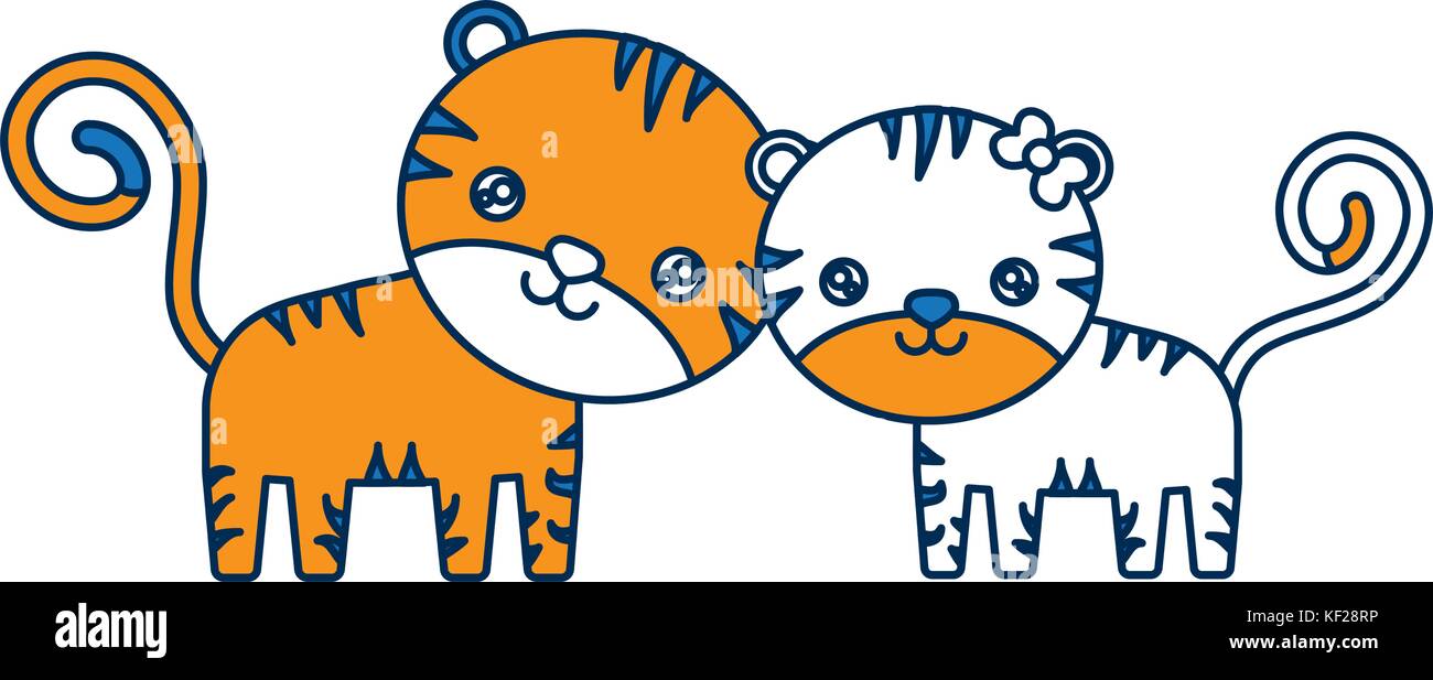 Couple de tigres cute icône sur fond blanc vector illustration Illustration de Vecteur