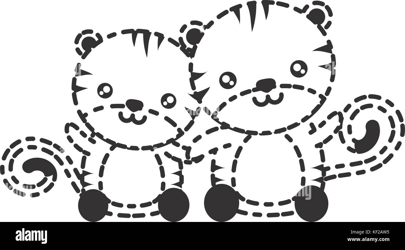 Couple de tigres cute icône sur fond blanc vector illustration Illustration de Vecteur