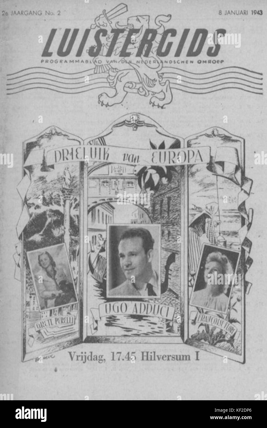 Cette image représente la couverture des 'Luistergids' du Nederlandsche Omroep, avec un guide radio historique des pays-Bas. Banque D'Images