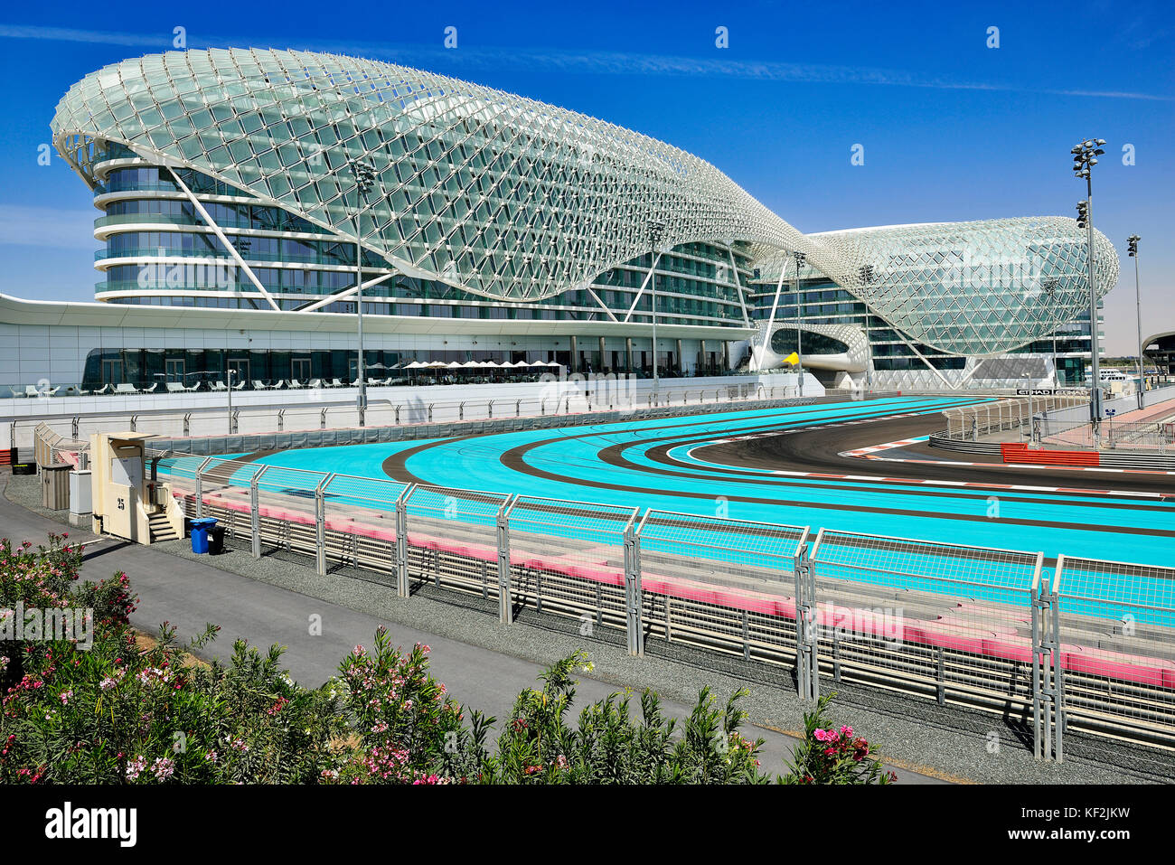Le circuit Yas Marina Circuit de Formule 1, à l'arrière de l'hôtel Yas Marina, Yas Island, Abu Dhabi, Émirats arabes unis Banque D'Images