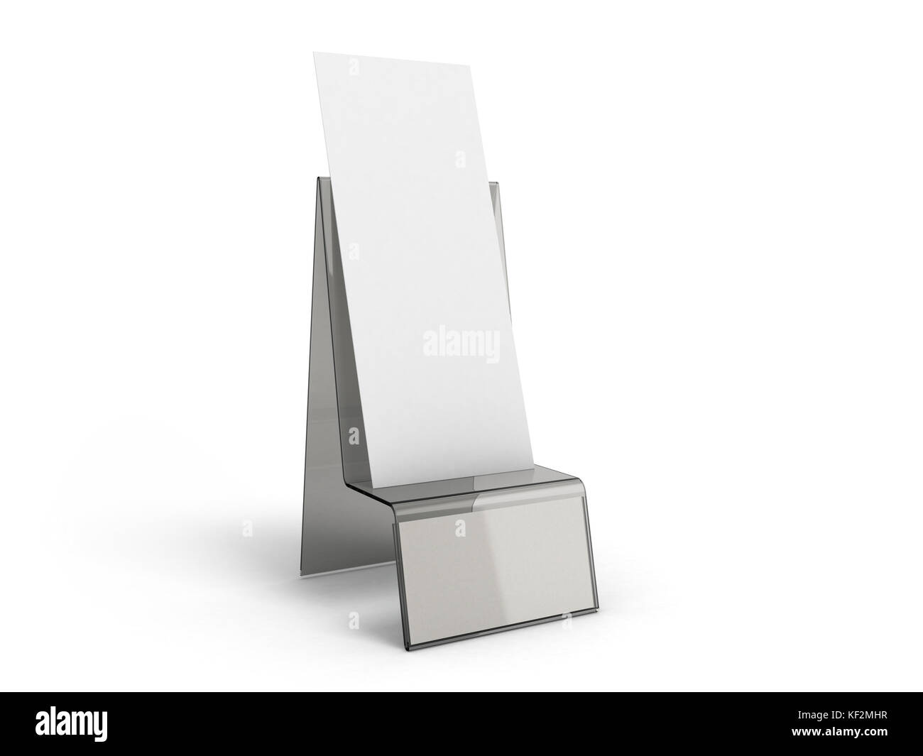 Support pour livrets avec des feuilles de papier blanches sur un fond blanc Banque D'Images