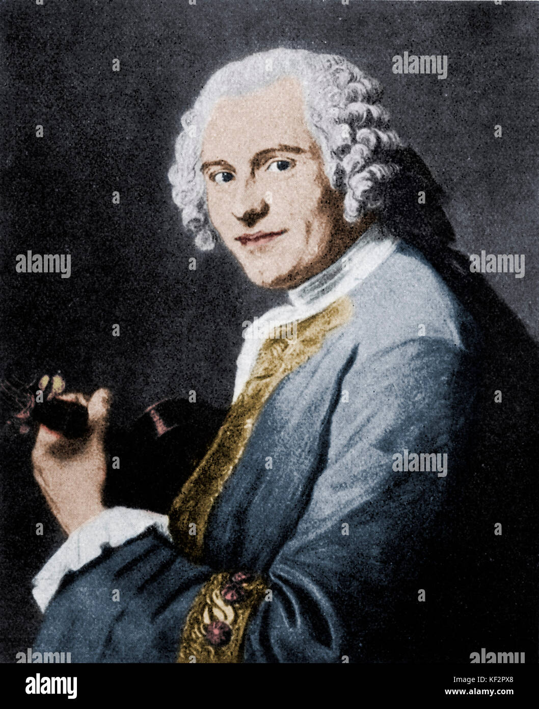 Jean Joseph Cassanéa de Mondonville. Pastel de Quentin de la Tour. Violoniste français, compositeur, directeur musical de la Cour 1711-1772. Version colorisée. Banque D'Images