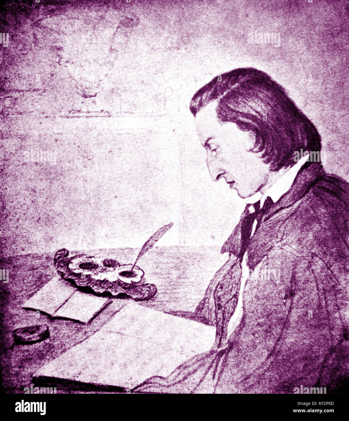 Frédéric Chopin, compositeur polonais par George Sand (1810-1849). Version teintée. Banque D'Images