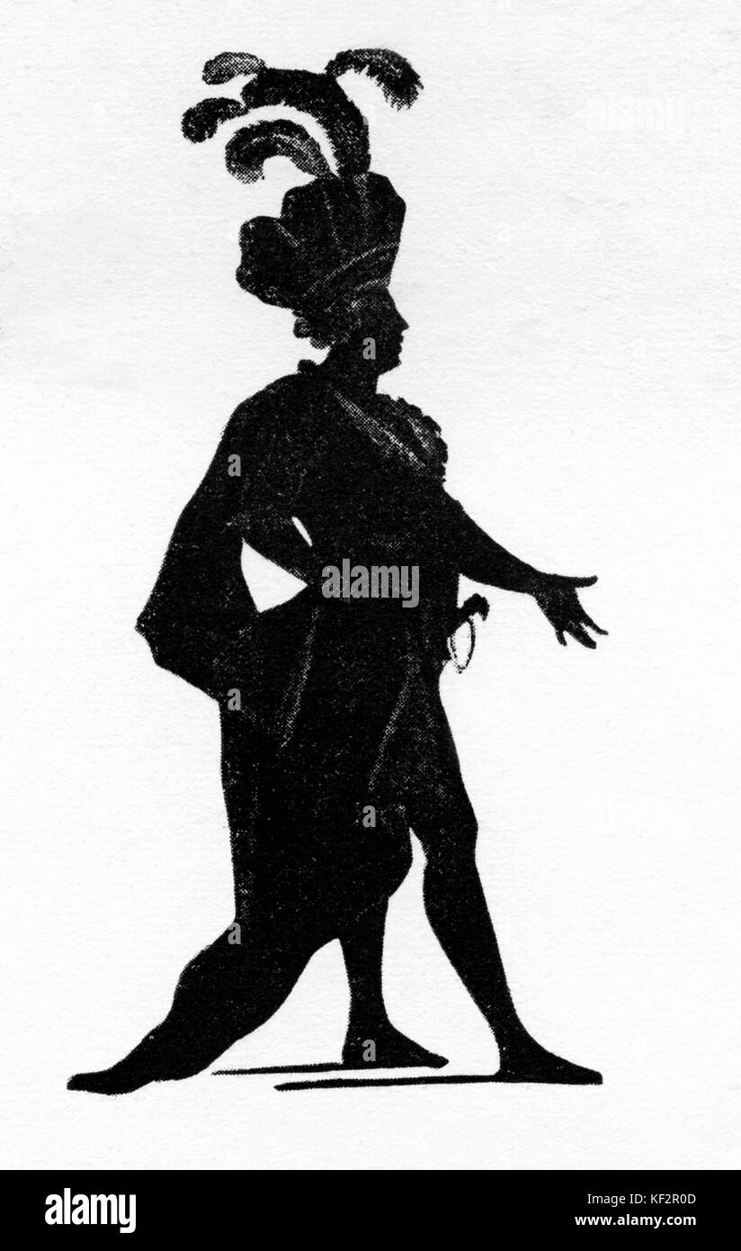 Silhouette de Luigi Marchesi en costume qui chante au Théâtre San Benedetto, Venise. LM : chanteur castrat italien, 8 août 1754 - 14 décembre 1829. Après une gravure par Zatta. Banque D'Images