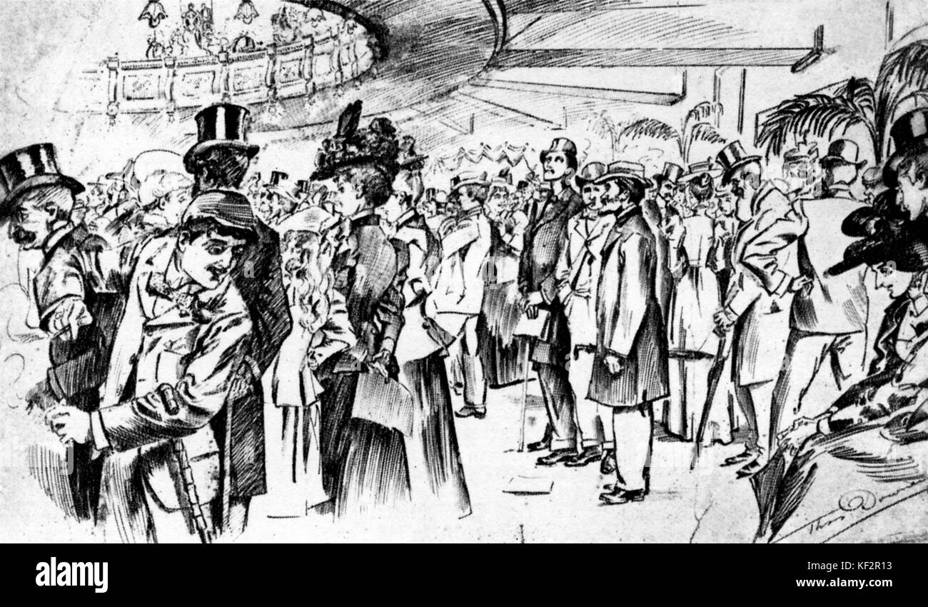Les concerts promenade : une nuit à l'Hôtel de la Reine. Début des proms. Stylo dessin de Thomas Downer, 1898. Banque D'Images