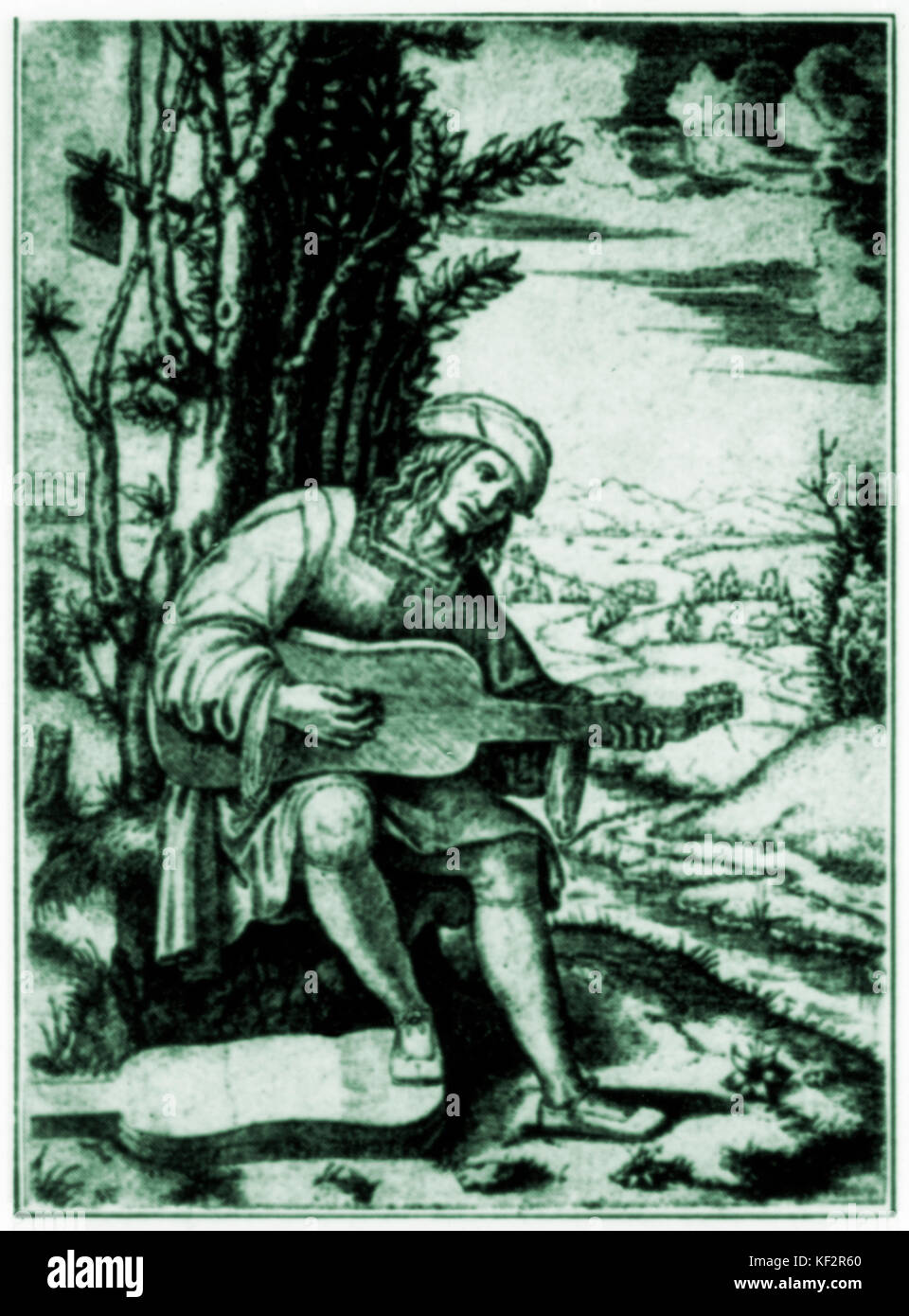 Le poète d'Philoletes Achilini Bologne (Giovanni Filoteo 1466-1538) à jouer de la guitare. Banque D'Images