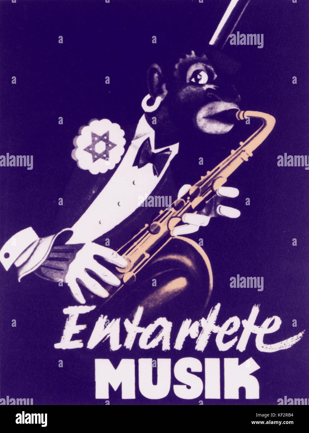 Affiche de propagande nazie montrant caricature de l'homme noir à jouer du saxophone. Exposition de Düsseldorf, 1938. Banque D'Images