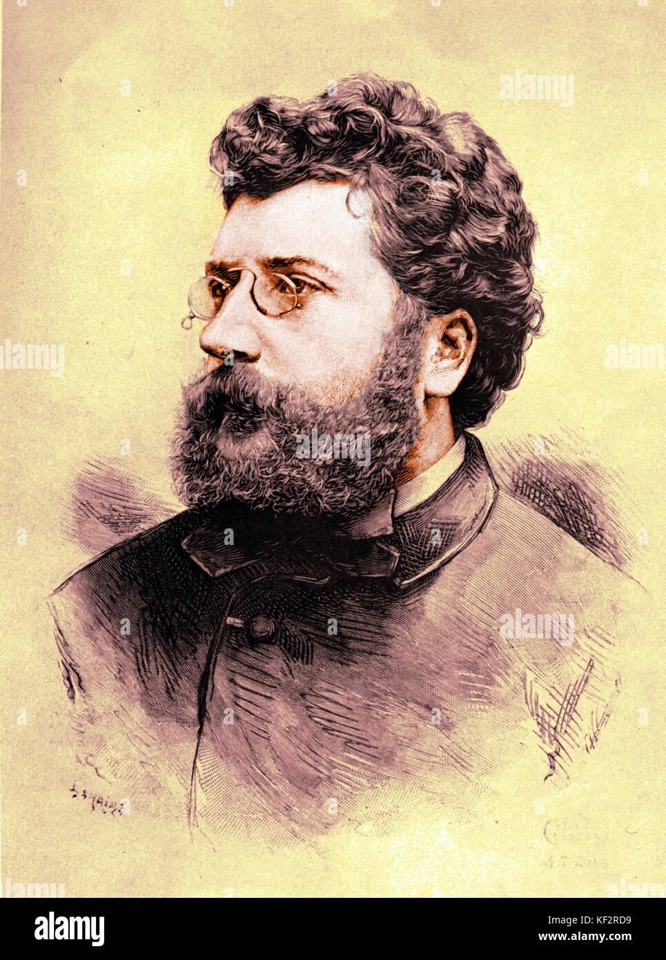 Portrait de Georges Bizet - gravure sur bois par Philippe Joseph Henri Lemaire, c.1875. Compositeur français, compositeur français 25 octobre 1838 - 3 juin 1875 Banque D'Images