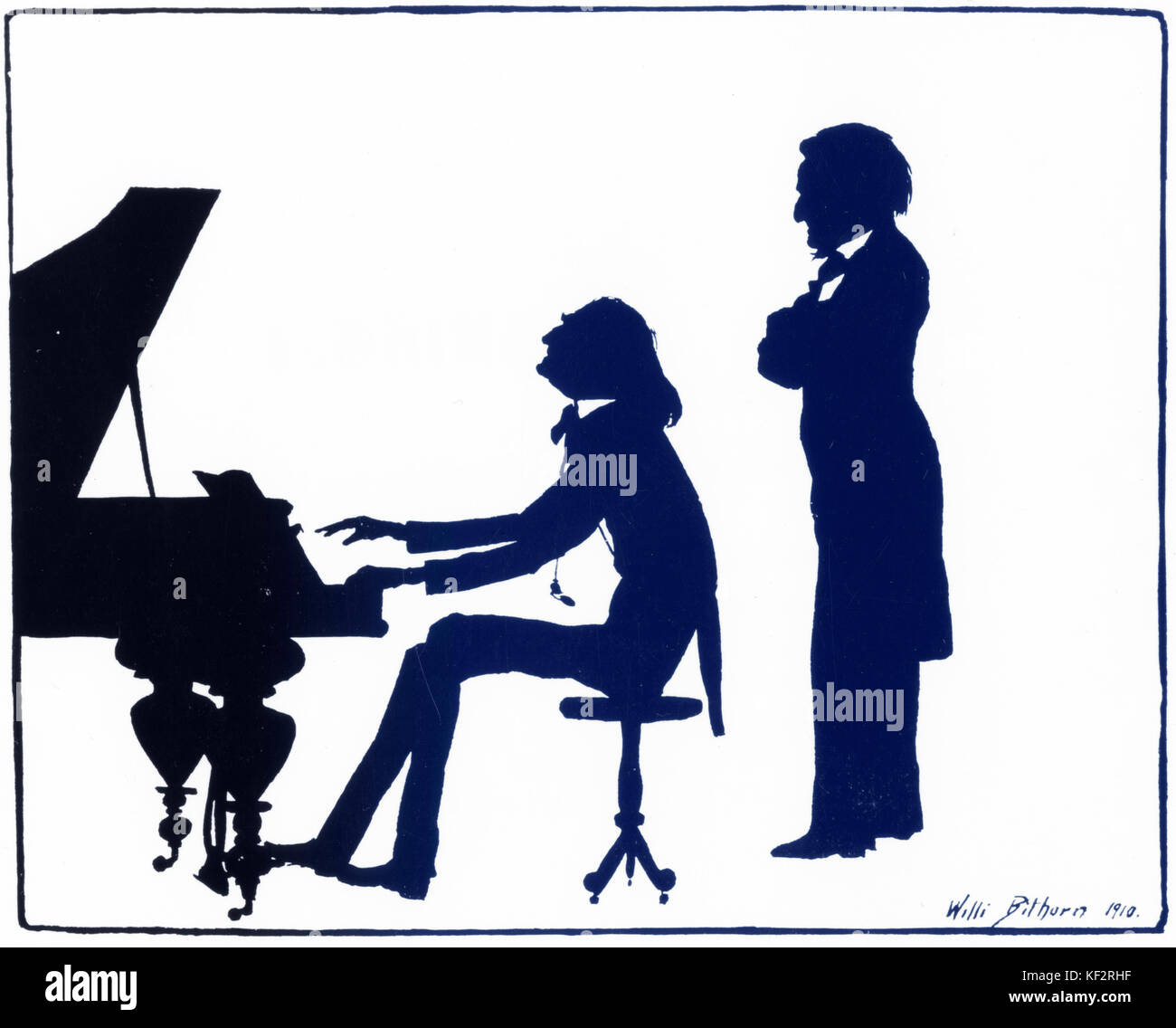 / Franz Liszt Ferenc, - pianiste et compositeur hongrois, - jouer du piano vu par Richard Wagner. Silhouette par Willi Bilthorn, 1910. . 22 octobre 1811 - 31 juillet 1886 Banque D'Images