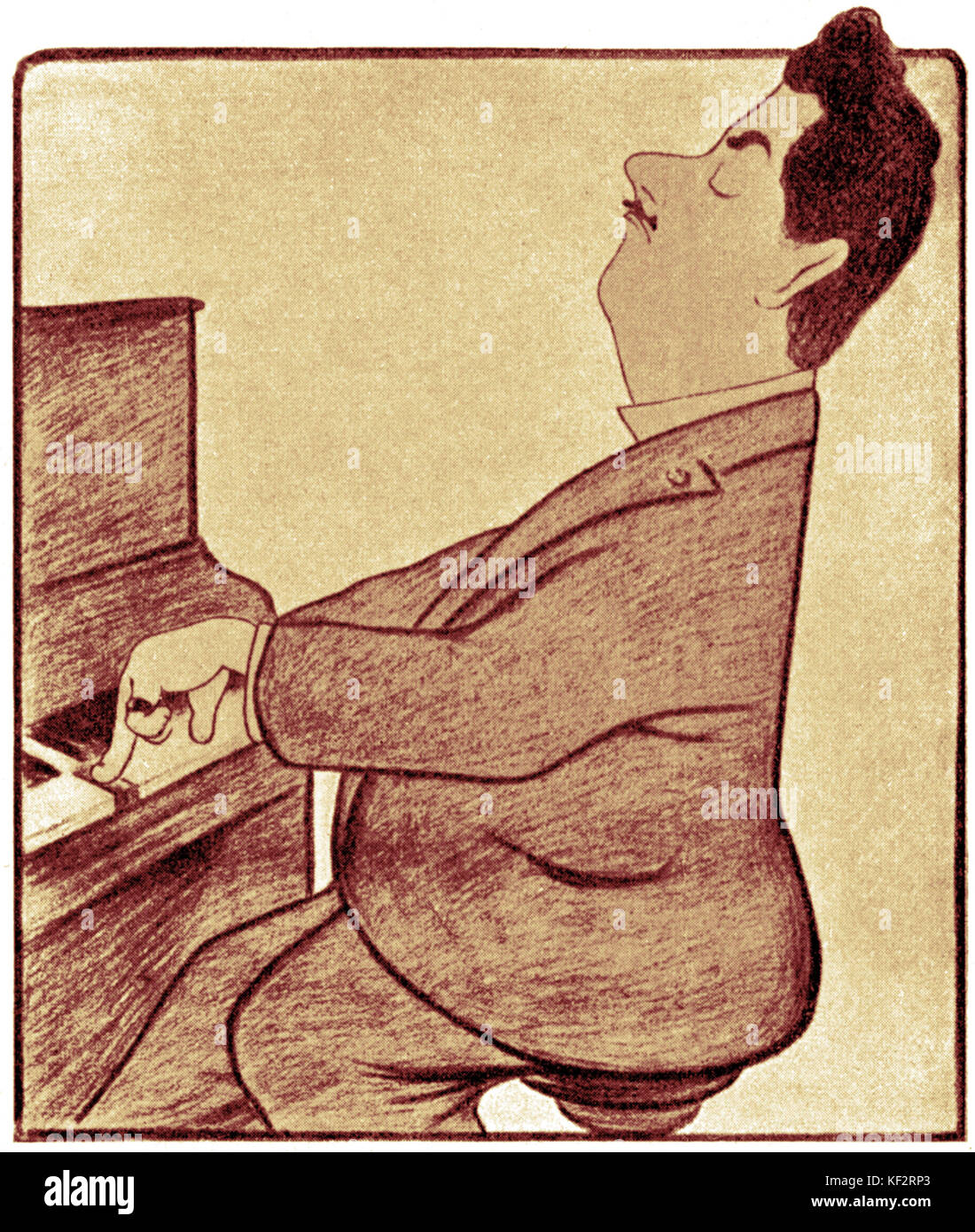 Puccini au piano, la caricature par l Cappiello compositeur italien, 1858-1924. Banque D'Images