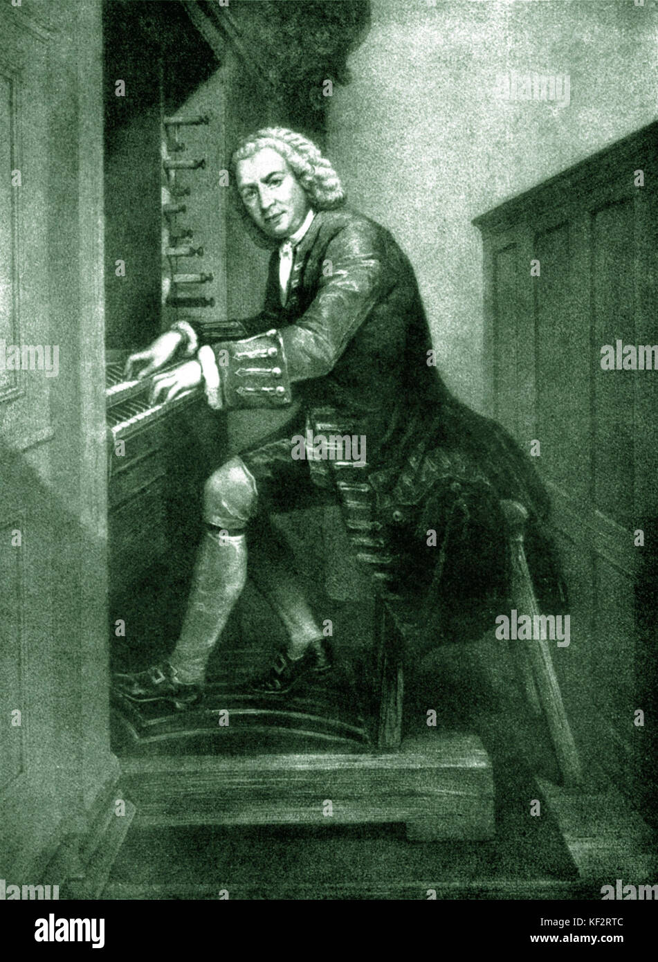 Johann Sebastian Bach à l'orgue clavier. Organiste et compositeur allemand (1685-1750) Banque D'Images