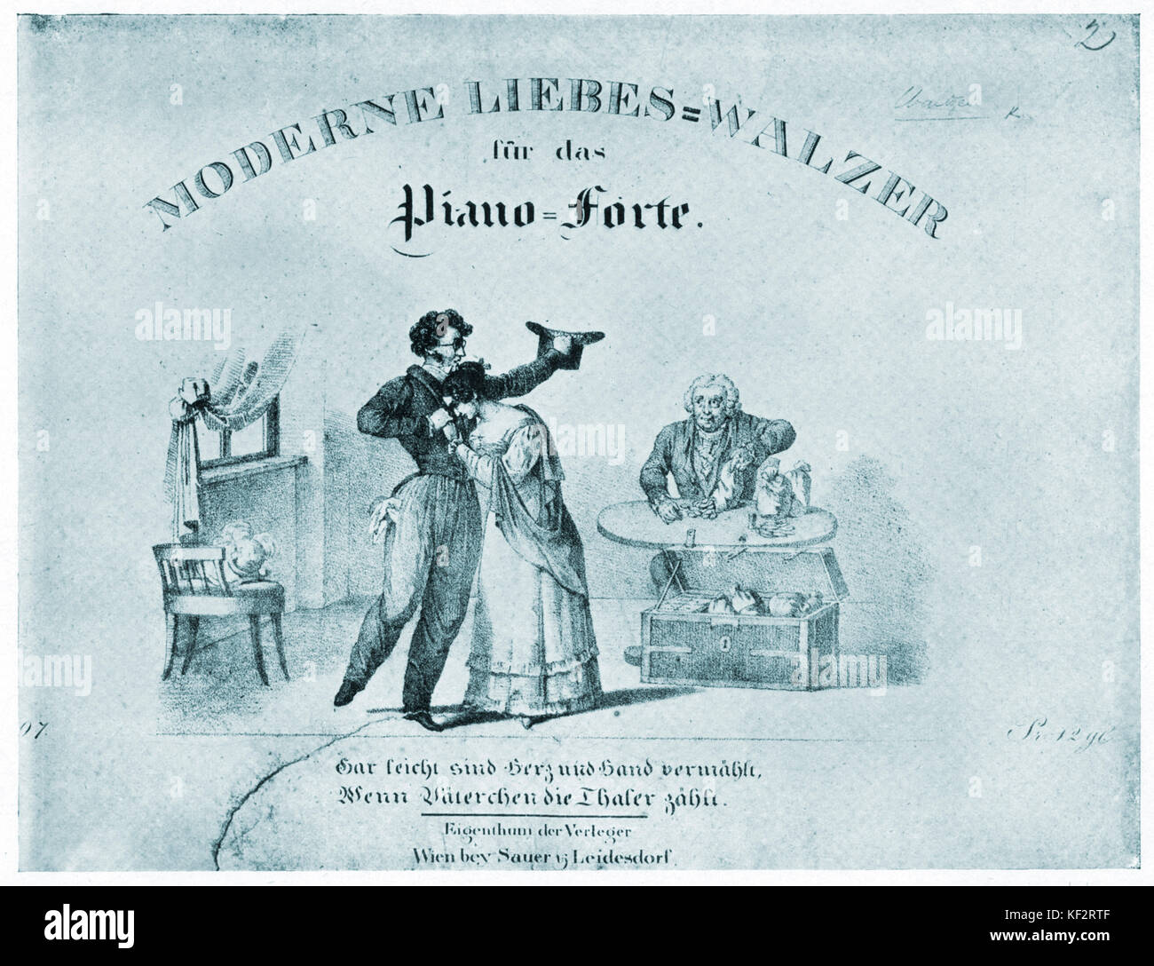 Franz Schubert - caricature sur titlepage - compositeur autrichien 31 Janvier 1797 - 19 novembre 1828 - publié par Sauer & Leidesdorf, Vienne Banque D'Images