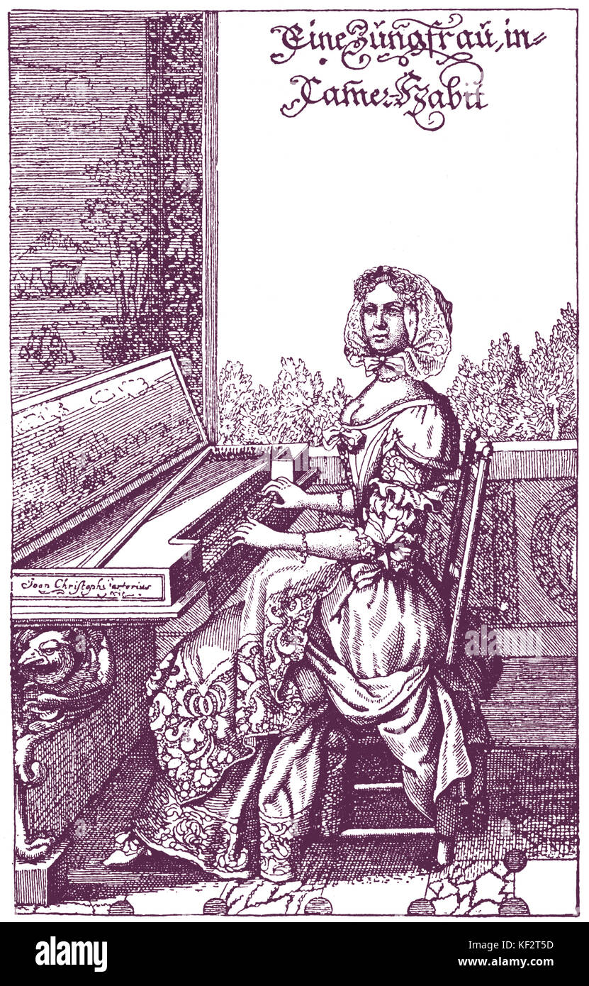 Femme jouant de l'épinette épinette 'Dame suis' par J C Sartorius Banque D'Images