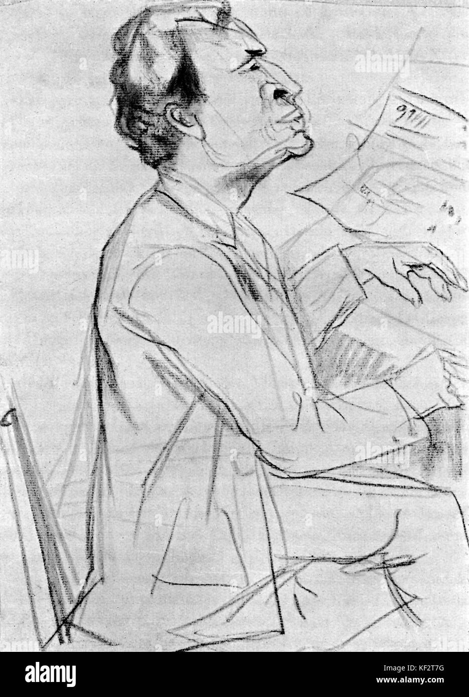 Bruno Walter- portrait. Après avoir tracé par Rudolf Grossmann (1882-1941). BW : chef d'orchestre et pianiste allemand (1876-1962). RG : graveur allemand, 1882 - 1941. Banque D'Images