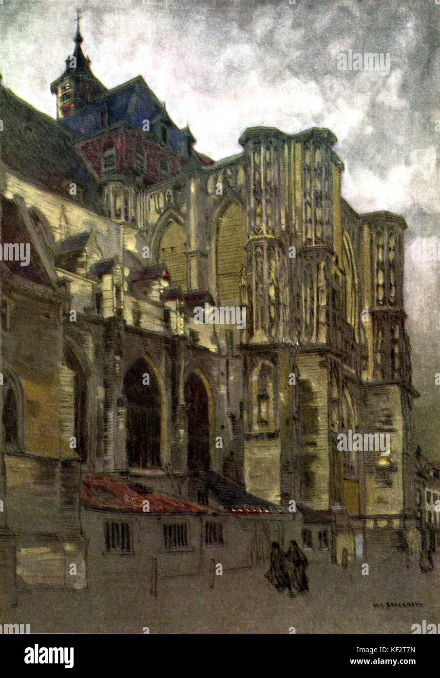 La Cathédrale de Louvain par W.L. Bruckman. Saint Peter's Church (Sint-Pieterskerk), Louvain (Leuven), Belgique. Willem Leendert Bruckman, artiste néerlandais, 1866- 1928. Banque D'Images