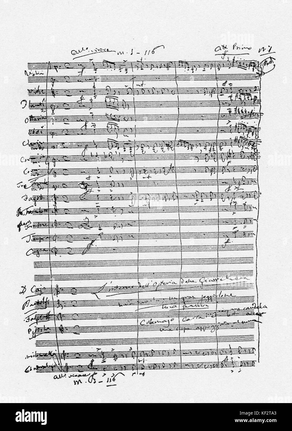 Falstaff de Giuseppe Verdi - score, une copie de la première page. Pour la première fois l'Opéra 1893, basé sur Joyeuses Commères de Windsor et d'Henry IV, les pièces de théâtre de William Shakespeare. WS : poète et dramaturge anglais, baptisé le 26 avril 1564 - 23 avril 1616. GV : compositeur italien, 9 ou 10 octobre 1813 - 27 janvier 1901. Banque D'Images