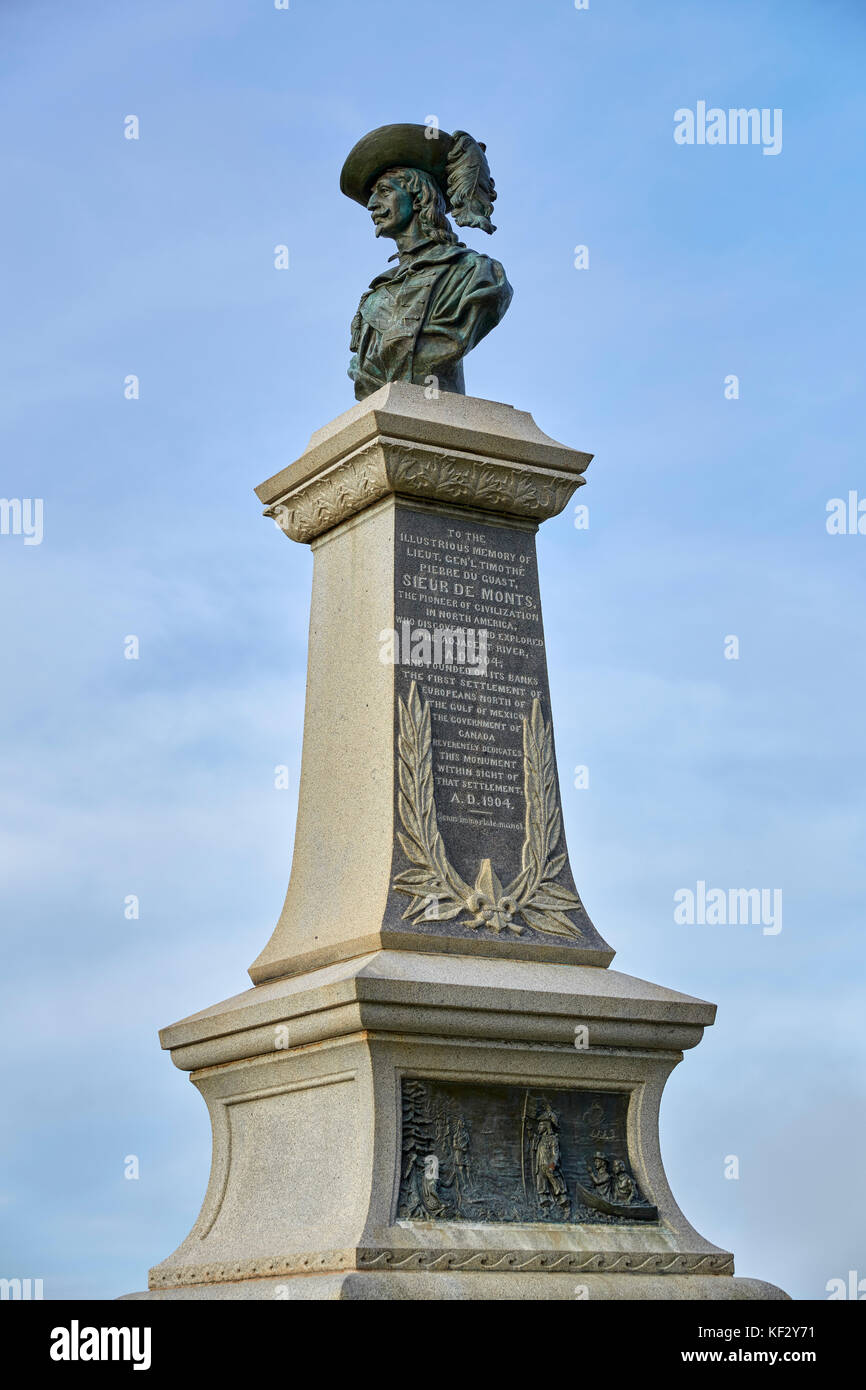 Pierre Dugua Sieur De Mons, Monument, Lieu historique national de Fort Charles, Fort Anne, Annapolis Royal, Nouvelle-Écosse, Canada Banque D'Images