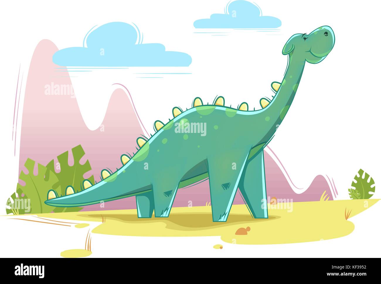 Dinosaure mignon sur le fond de la nature. Vector illustration dans un style de dessin animé. Illustration de Vecteur