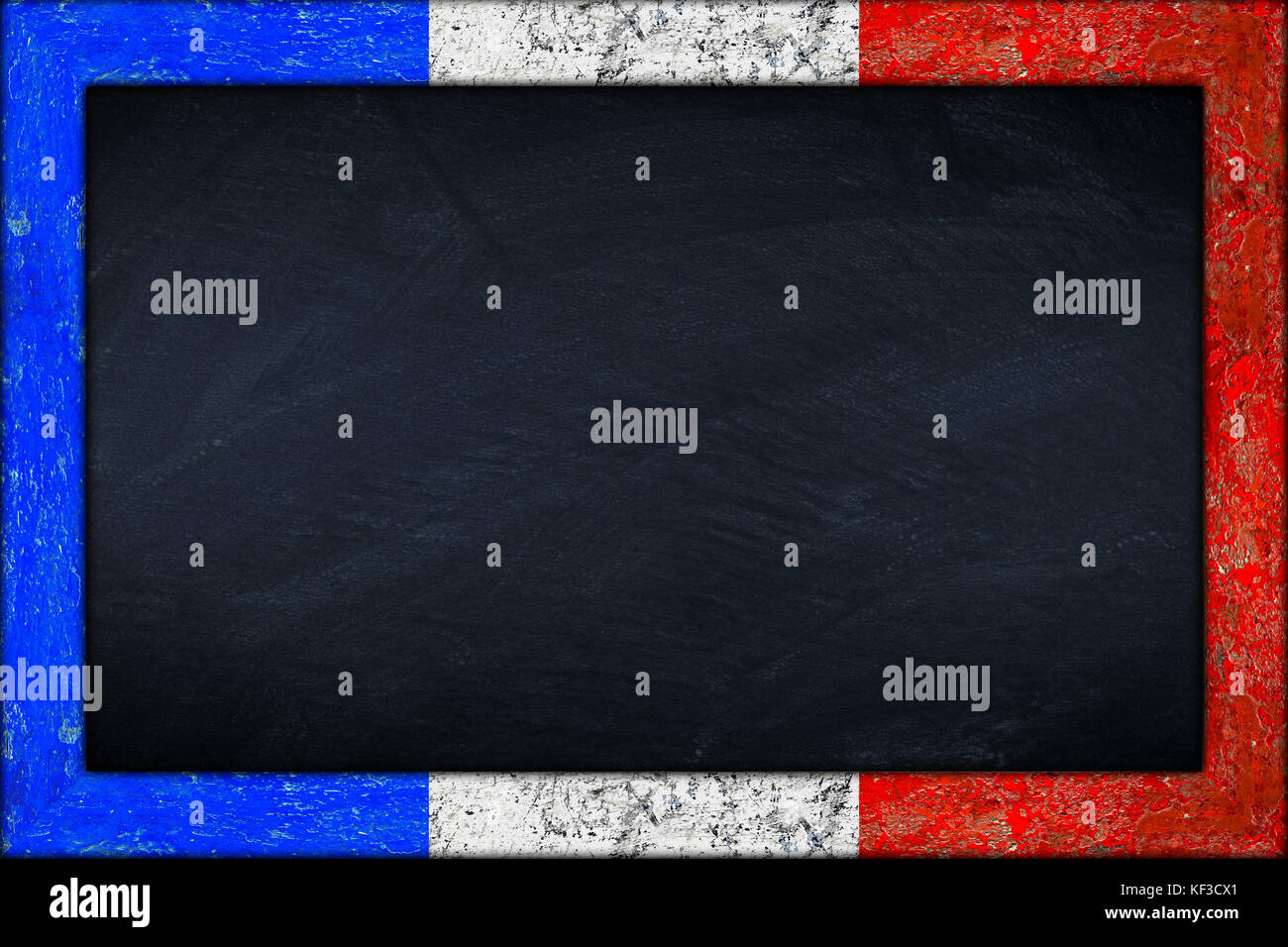 Tableau noir Tableau vide avec un drapeau français france vide du châssis Banque D'Images