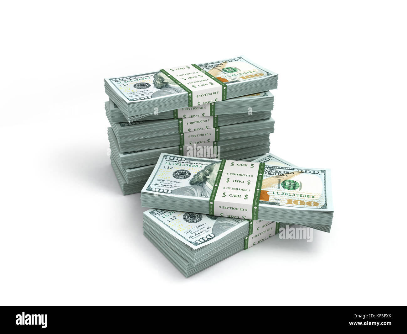 Pack de nouveaux billets d'un dollar isolated on white Banque D'Images