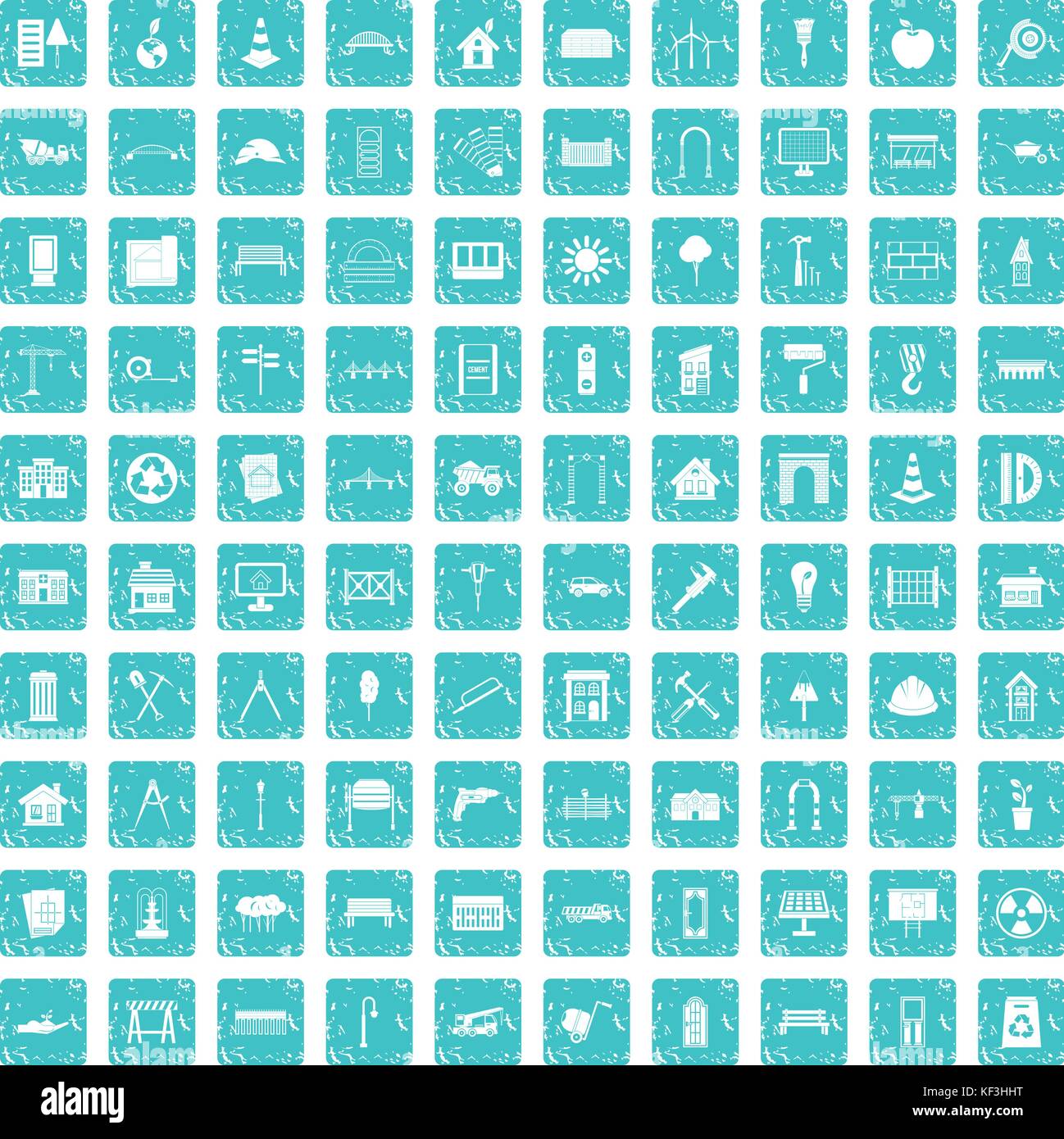 Architecture 100 icons set bleu grunge Illustration de Vecteur