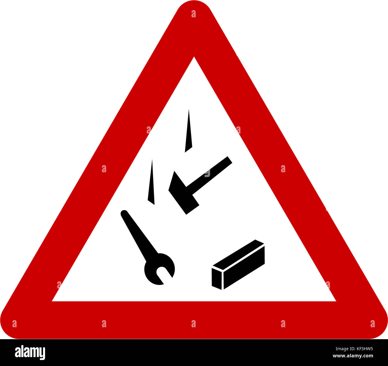 Panneau d'avertissement avec le symbole de la chute d'objets Banque D'Images