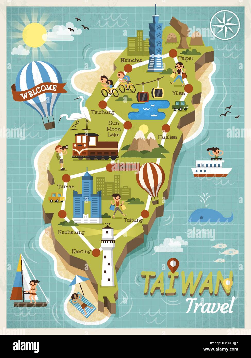 Taiwan travel concept map, de beaux monuments de style plat Illustration de Vecteur