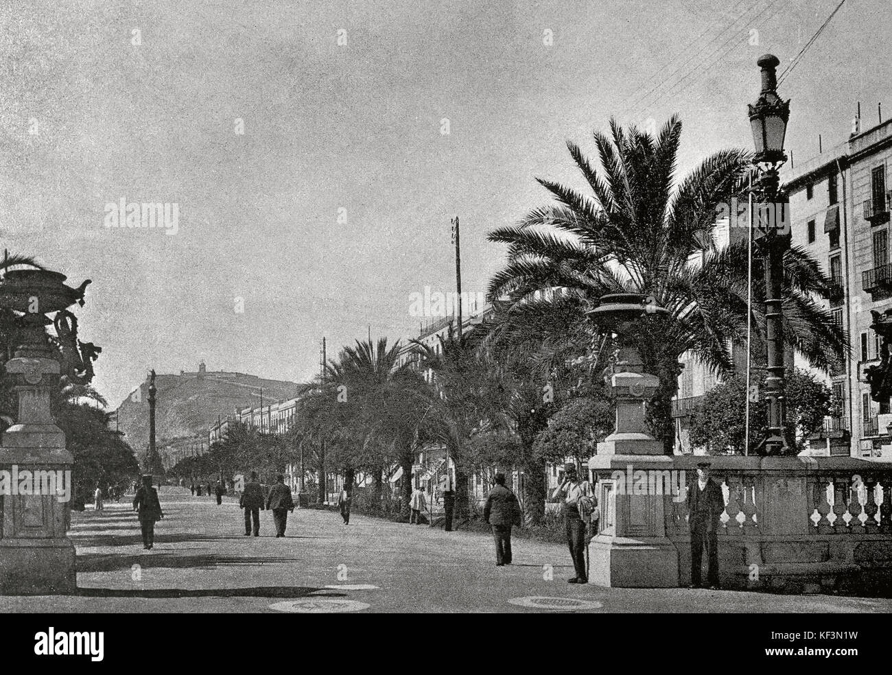 Espagne Catalogne Barcelone... fin du xixe siècle. Passeig de Colom (Columbus' promenade). Photographie. Banque D'Images