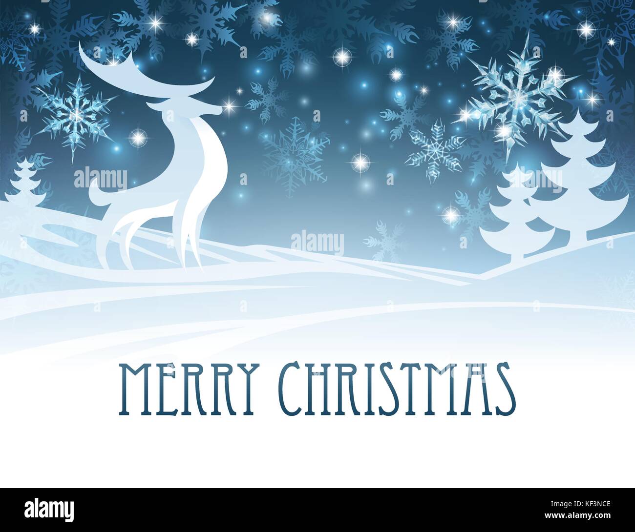 Joyeux Noël paysage d'hiver scène de cerf Illustration de Vecteur