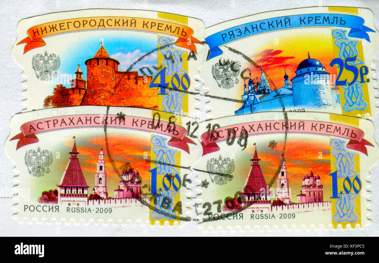 GOMEL, BÉLARUS, 13 octobre 2017, de timbres en Russie montre de droit de la Fédération de kremlins, vers 2009. Banque D'Images