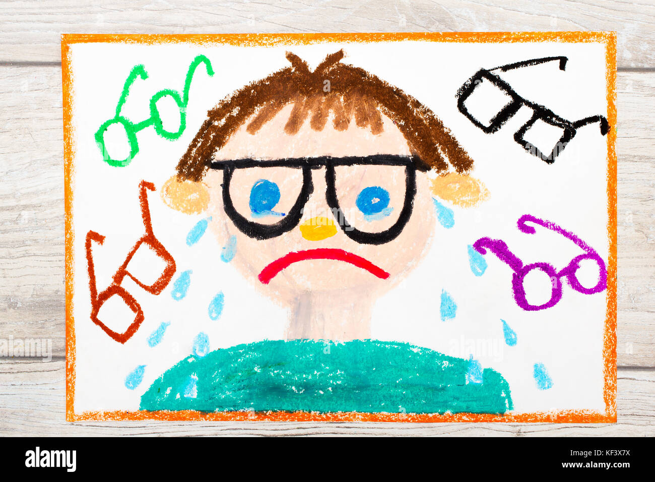 Photo De Dessin Coloré Triste Et Pleurer Garçon Avec Son